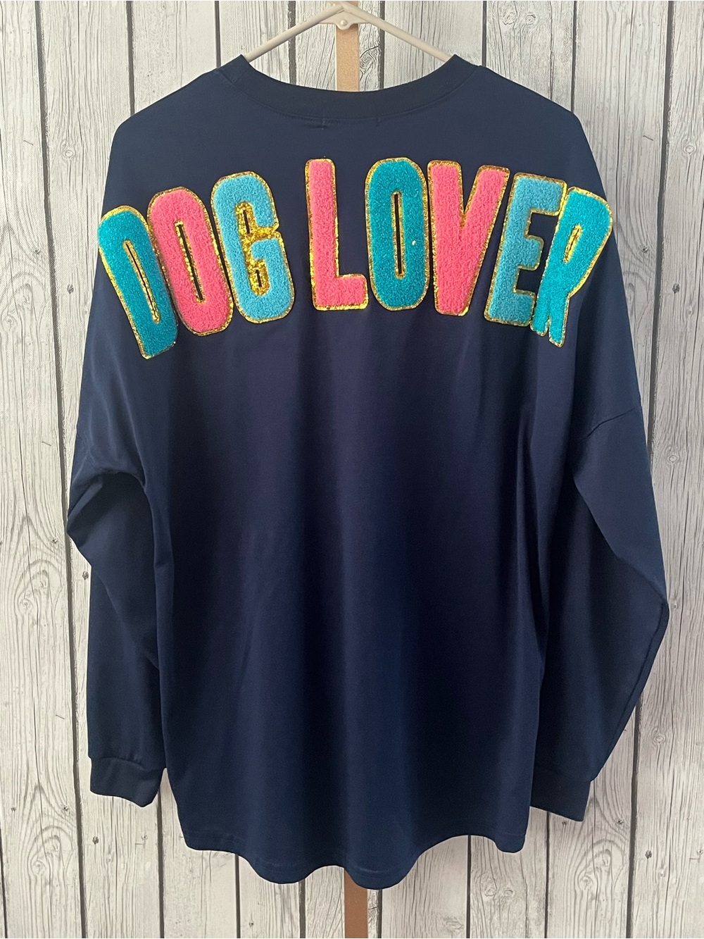 Simply Southern Dog Lover navy shirt long sleeve puffy letter Size Large